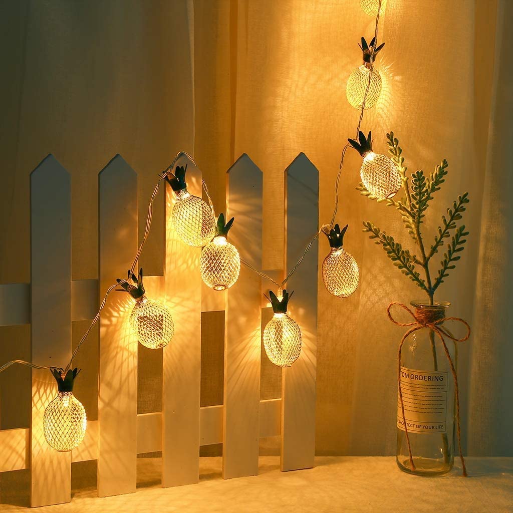 Battery Powered Hand Craft Mesh Pineapple Decoration String Light Indoor and Outdoor (Warm White)