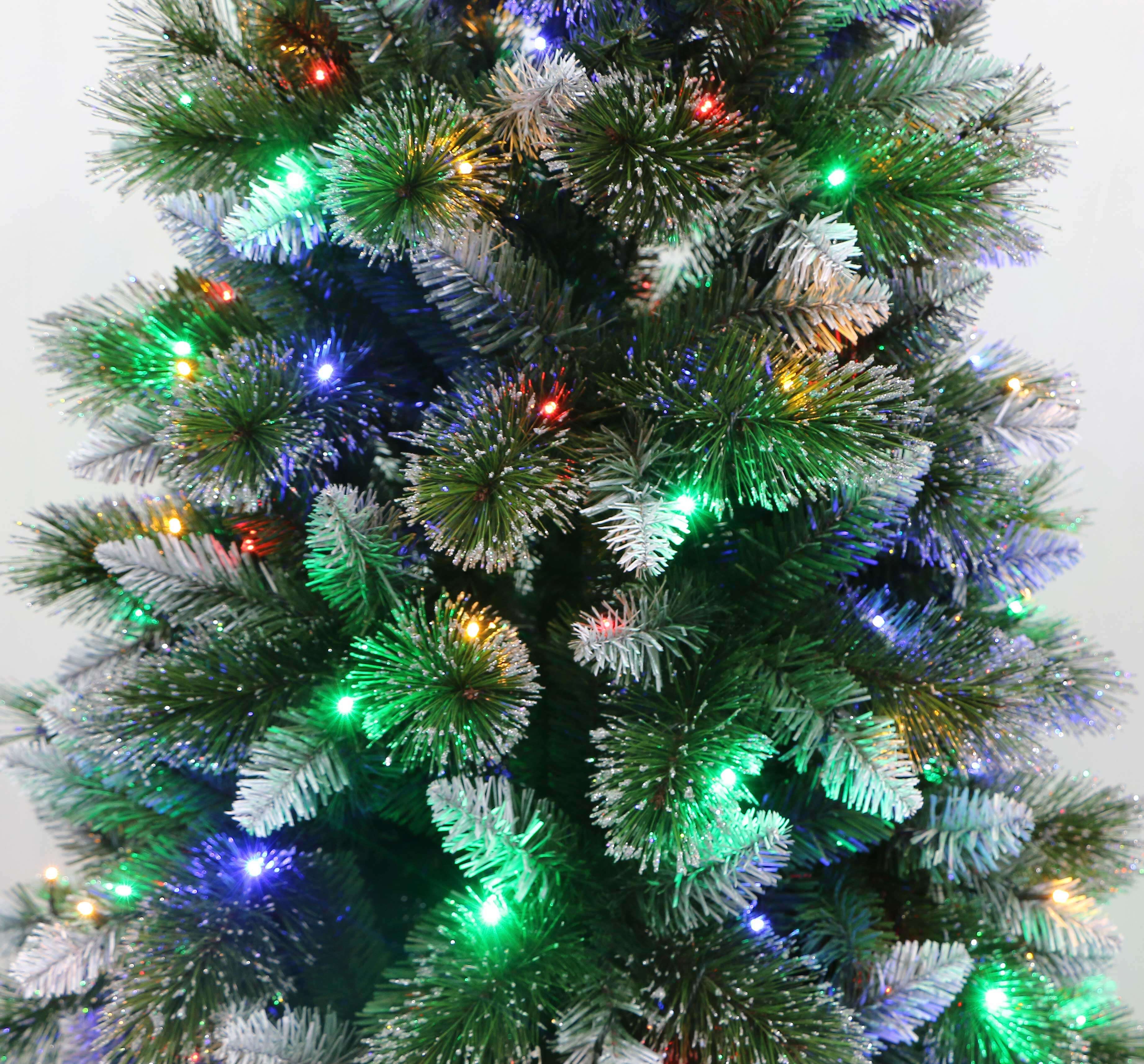 Sparkling Frosted Mix Pine Slim Christmas Tree Pre-lit with Dual Color LED lights
