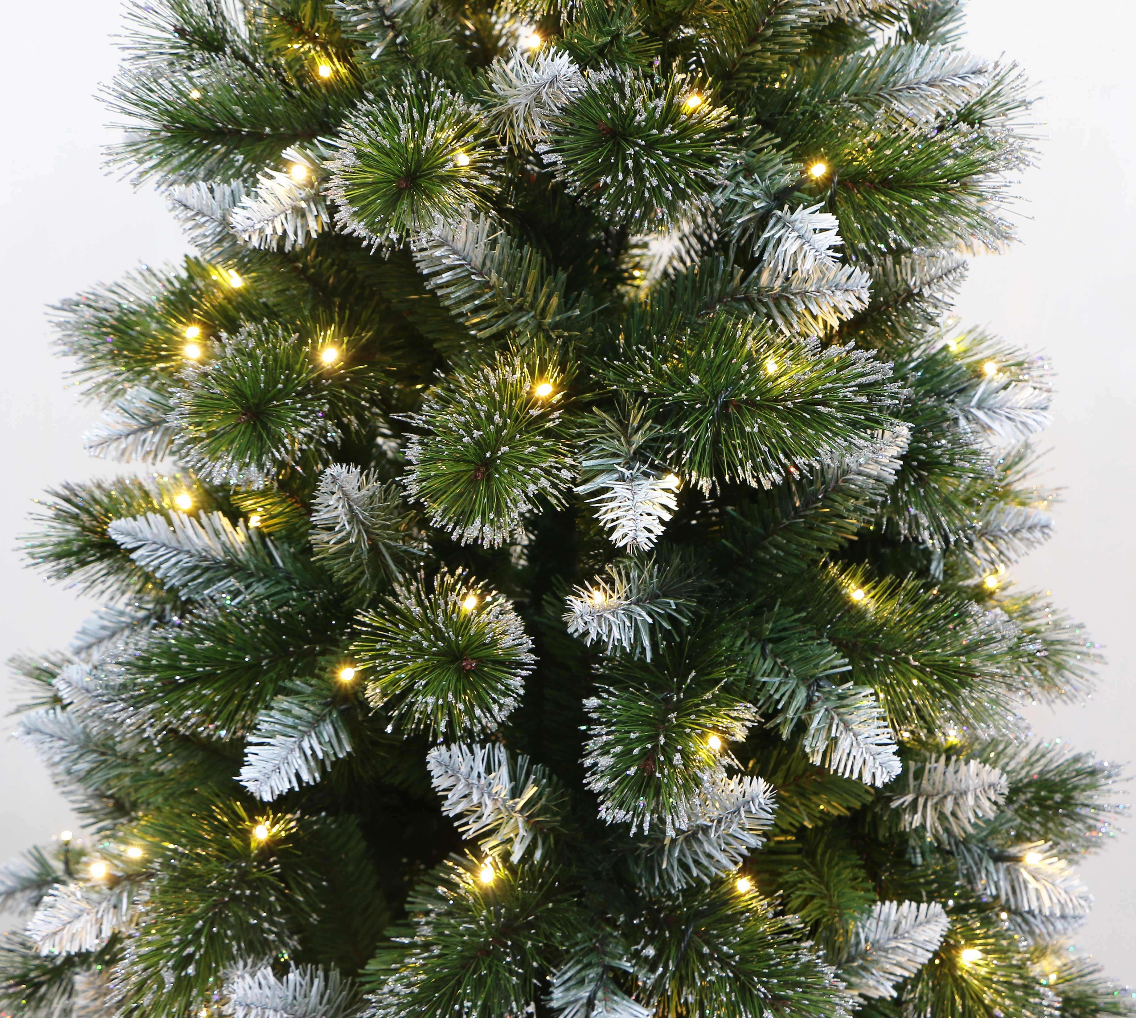 Sparkling Frosted Mix Pine Slim Christmas Tree Pre-lit with Dual Color LED lights